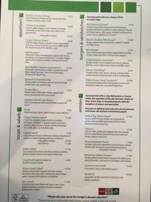 Menu as of 5/1/2015