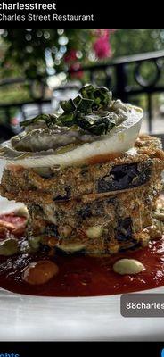 Eggplant Tower Topped With Burrata Cheese