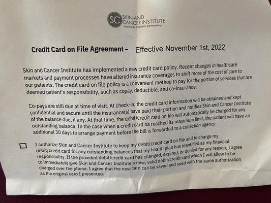 Credit card agreement