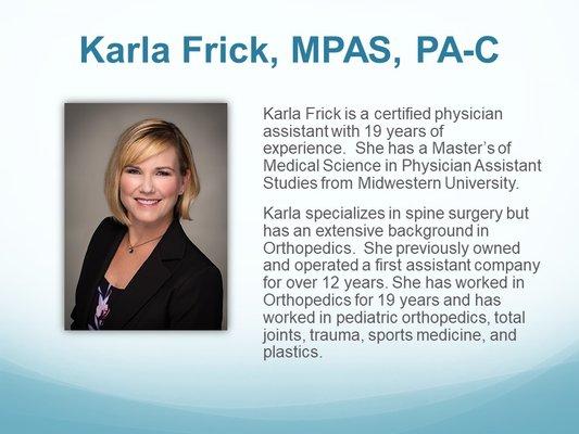 Our outstanding PA, Karla Frick's background!