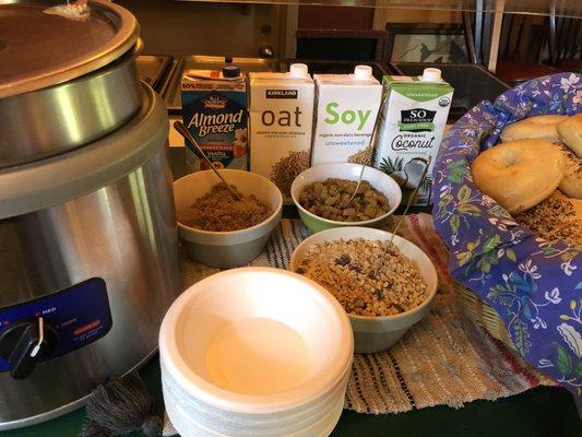 Steel cut oats with some vegan friendly options