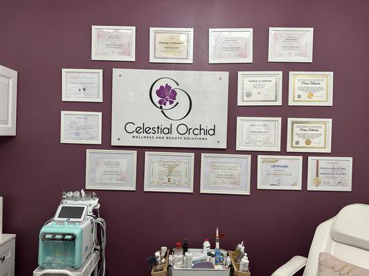 My hydro facial machine and some of my certificates