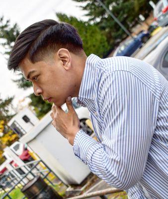 Nothing but respect for my barber "SteezyTim" (Timothy Pham) Tapered fade along the the sides and neck.