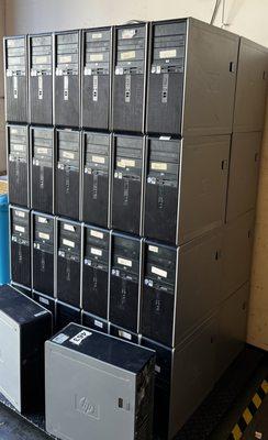 Old HP desktop computers from a school. We offer free pick ups for all schools/districts.