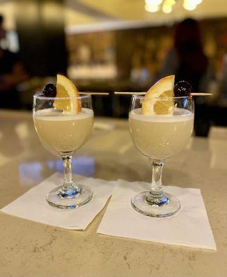 Whiskey Sours made with an egg white