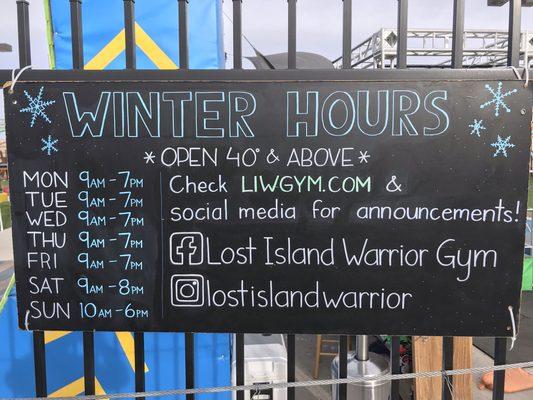 lostislandwarrior Winter Hours