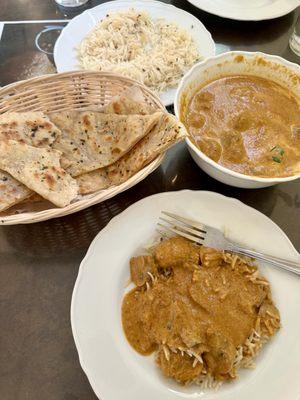 butter naan, mushroom masala, basmati rice