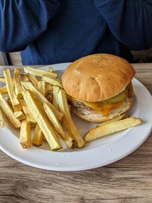 Bacon cheeseburger and fries