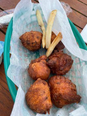 Bite sized chewy clam cake basket...awful