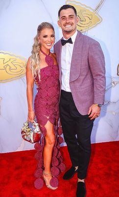 Kansas City Chiefs linebacker Drue Tranquill wearing one of our custom Signature Tuxedo Jackets.