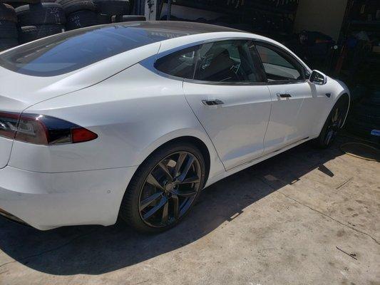 Tesla Model S Arachnids w/new tires & sensors installed.