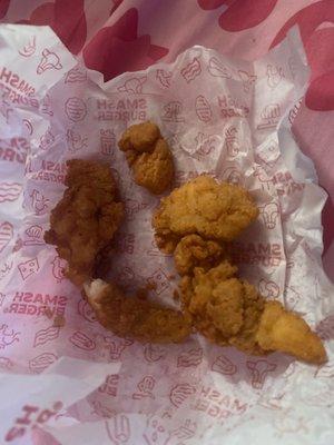 The stale chicken strips with two stale nuggets to replace one chicken strip.