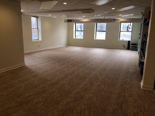 Our new yoga studio space, with floors perfect for yoga!