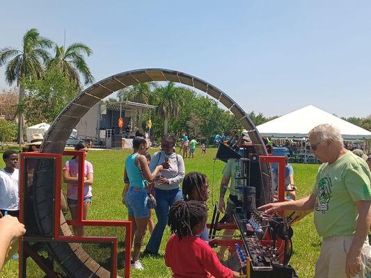 This was a snowcone machine but they made the kids give it power by running on the wheel