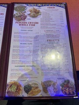 Fish and seafood menu page