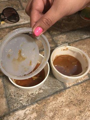 Soup was cold & stacked on top of each other causing the lids to crack & spill all over. Also little shards of plastic floating in soup