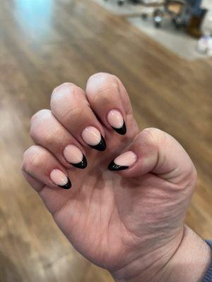 Black French tip almond shaped nails