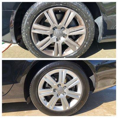 Before and after of a dirty wheel