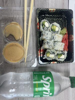 R5. Avocado Roll. bottled sprite