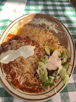 Cheese enchiladas. Delicious rice and beans