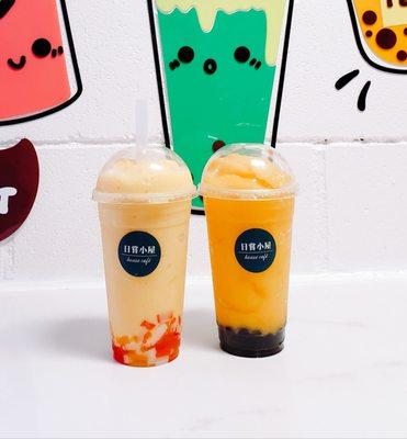 Mango Smoothie with Boba Papaya Smoothie with jelly....so sweet!