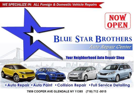 Now Opened!  You can now schedule your next service on our website www.bluestarautorepair.com