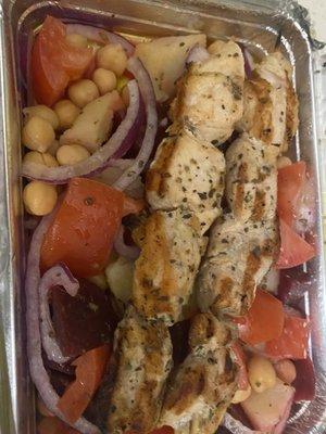 Chickpea beet salad with chicken added