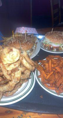 Onion rings, sweet potato fries & cheeseburger with the burger special and fries. All great!