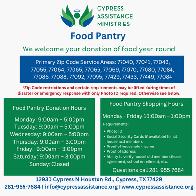 Food Pantry Donations, Shopping Hours and Requirements