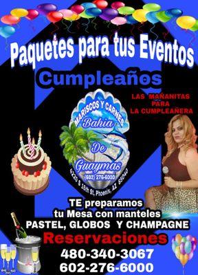 Aparta tu evento para todo tipo de festejos si es cumpleaños se te regalara el pastel el champagne se arregla la mesa y se te