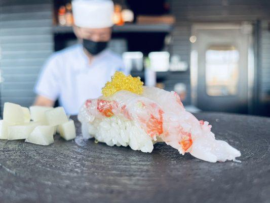 Sweet shrimp and tobiko