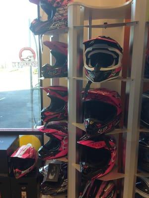 Love their pink Fox Racing dirt bike helmets! ;)