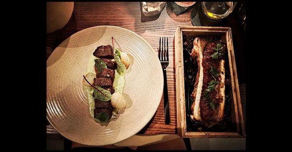 Hanger steak with bone marrow