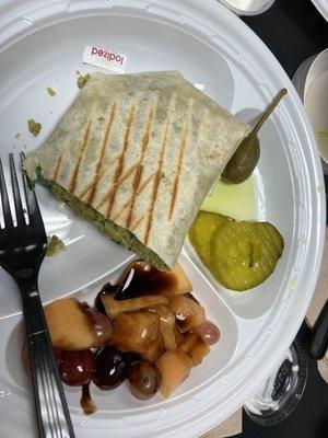 Falafel wrap with balsamic glazed fruit and pickles