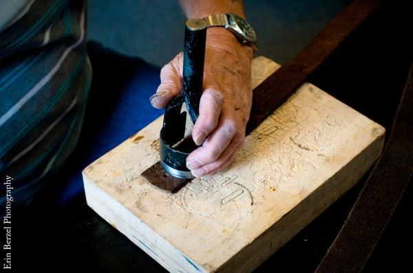 fixing a vintage belt at Nob Hill Shoe Repair ~ Photo courtesy of Erin Berzel: www.erinberzel.com