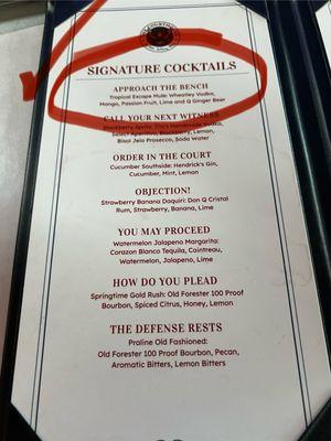 Drink menu - Approach the Bench!