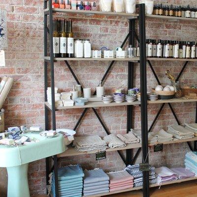 Small batch, all natural bath & body products along side our linen and Turkish towels