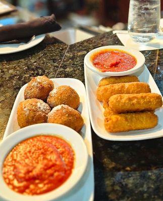 Arancini and mozzarella sticks