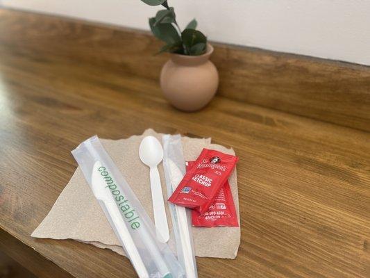 Compostable knives and spoon.