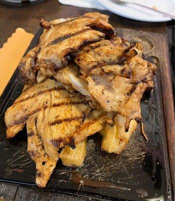 Chicken Breast with Garlic - yucca fries, Sweet Plantains and potato underneath