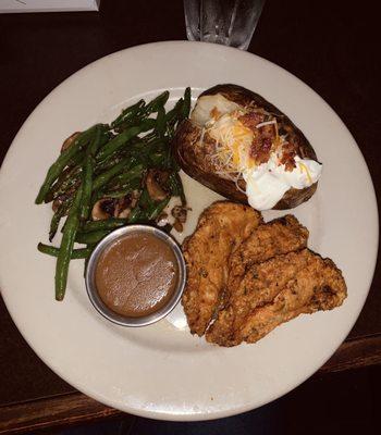 Fried Chicken, green beans, loaded baked potato