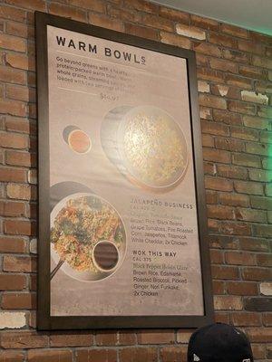 Warm bowls Menu as of 11/11/2022