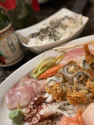 Sushi and sashimi - this was from takeout and plated at home