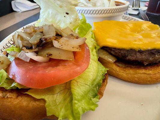 Waffle House cheeseburger with grilled onions.