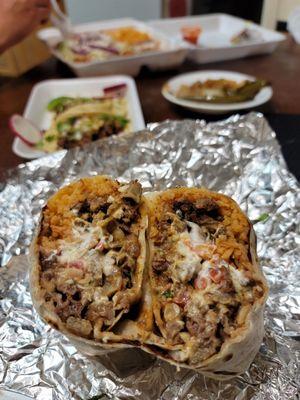 Burrito Supreme 5/5 half asada half tripas (crispy).