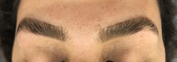 Brow lamination for fullness as we grow out areas where there were bald spots.