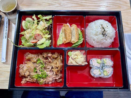 Gyu-don (thin sliced beef and onions) bento box