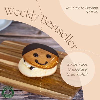 Indulge in the heavenly combination of rich chocolate and fluffy pastry, crafted into an adorable smiley face