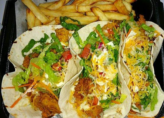 Fish tacos (grouper) - $8 with a side of fries - $2.50