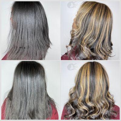 Partial highlights/silk press by Tina